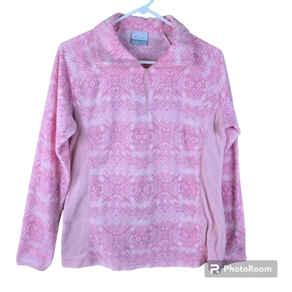 Columbia Women's long sleeve pink and white fleece quarter zip